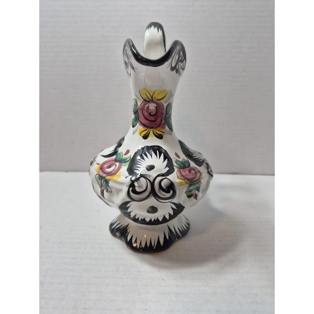 VTG Portugal Pottery Vestal Alcobaca Hand Painted Small Pitcher Vase Ewer 1036